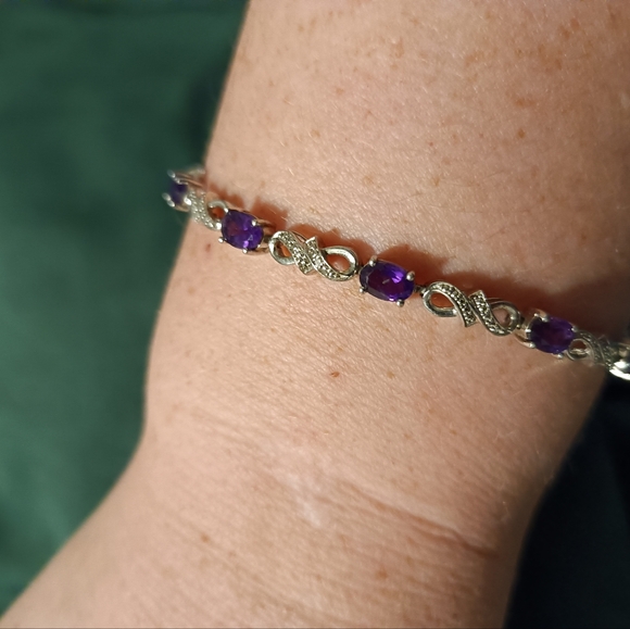 Sterling Silver Infinity Created Amethyst Bracelet - Picture 1 of 4